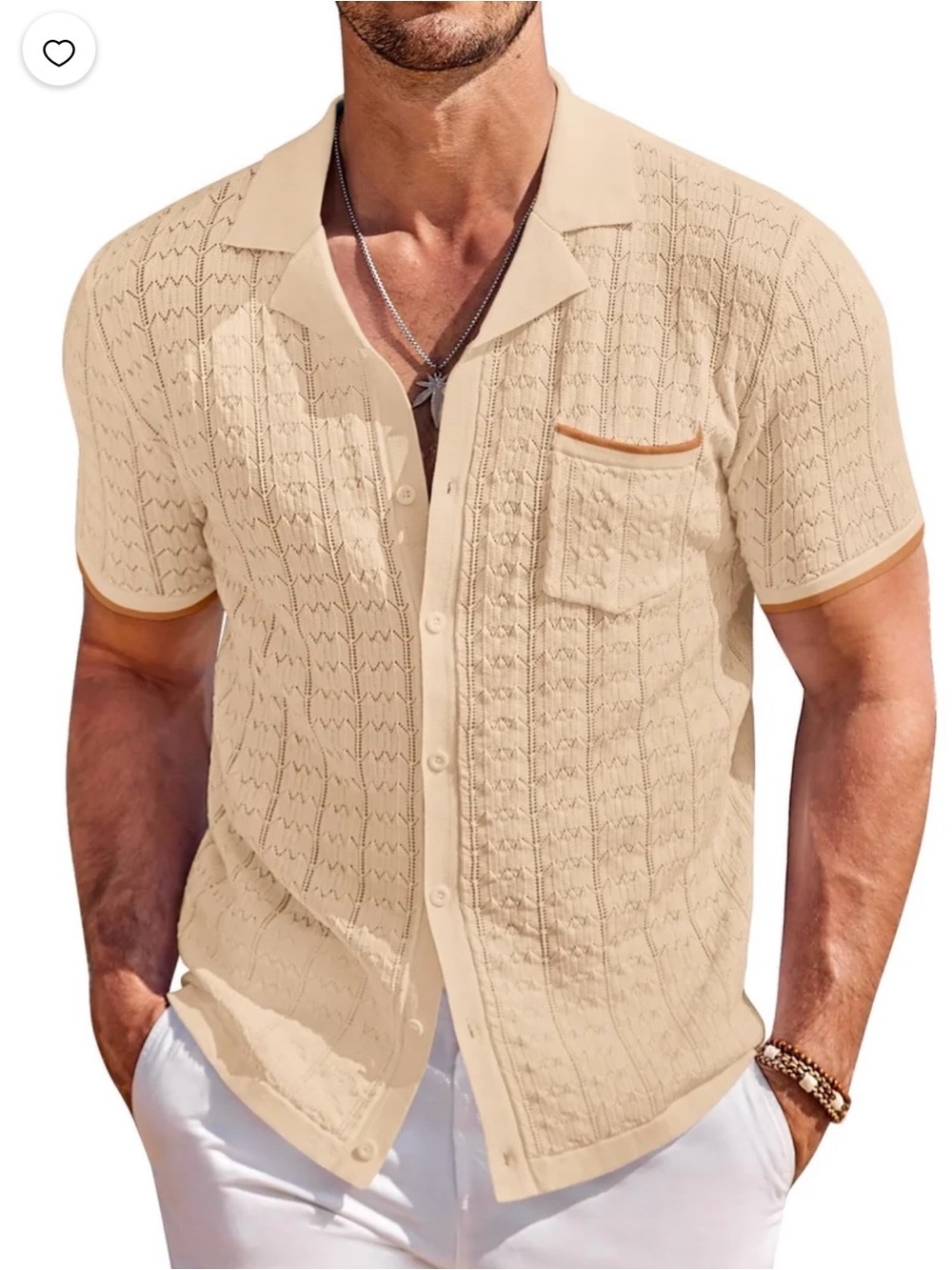 Casual Short-Sleeve Button-Down Shirt in Cream